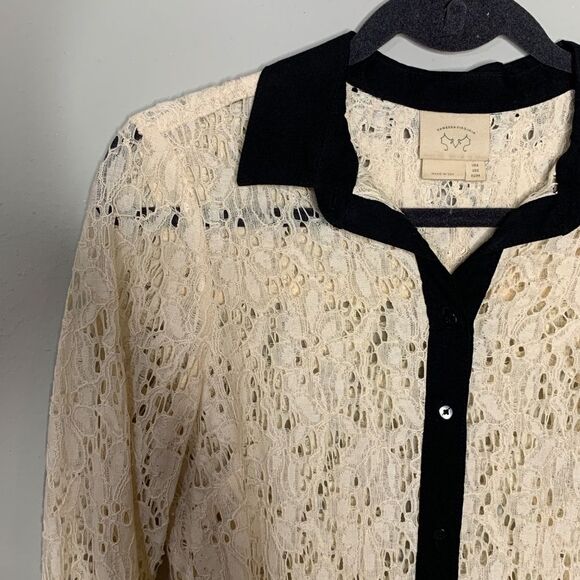 Anthropologie Vanessa Virginia Gemma Lace Button Down Shirt Blouse Womens Size 2 - Picture 3 of 8